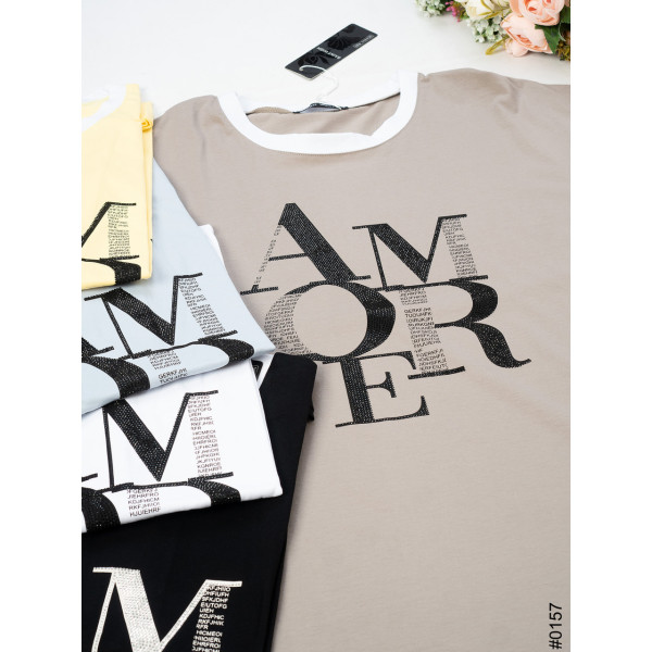 0157 Футболка жіноча з принтом батал мікс кольорів (6 од: XL-3 шт, 2XL-3 шт.)