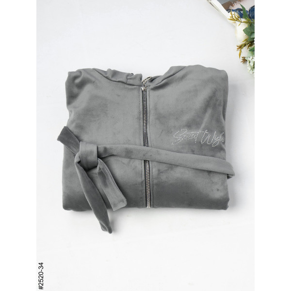 2520-34 Халат жіночий на блискавці з поясом велюр батал (3 од: 52-54,56-58,60-62)