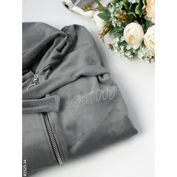 2520-34 Халат жіночий на блискавці з поясом велюр батал (3 од: 52-54,56-58,60-62)