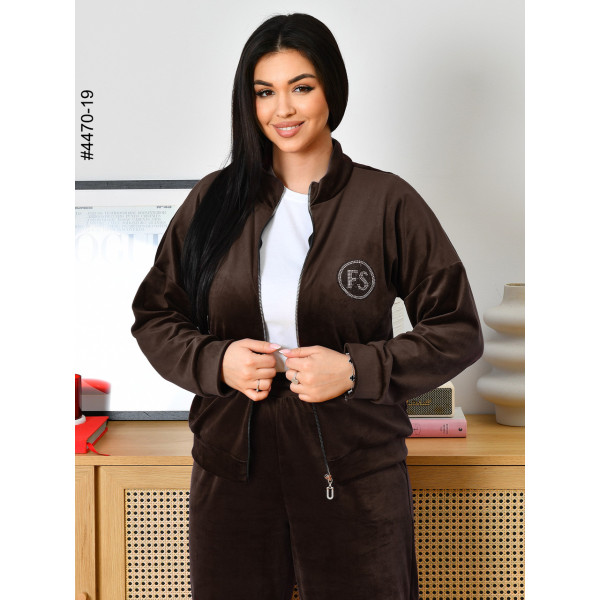 4470-19 Спортивний костюм жіночий велюр на блискавці напівбатал (3 од: 48,50,52)