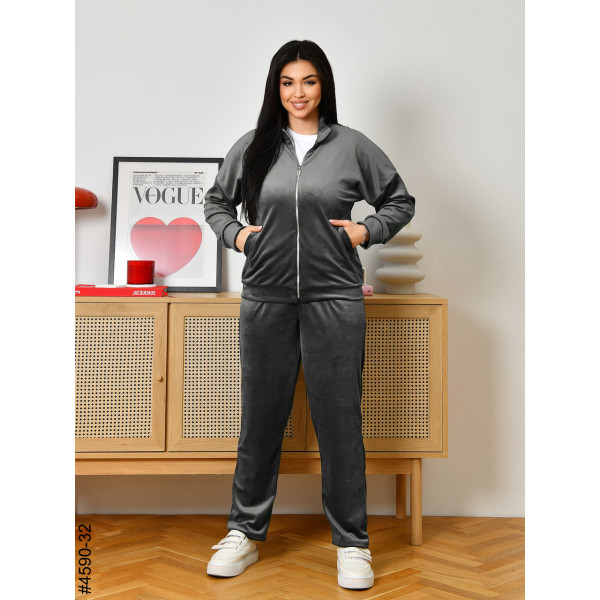 4590-32 Спортивний костюм жіночий велюр на блискавці напівбатал (3 од: 48,50,52)