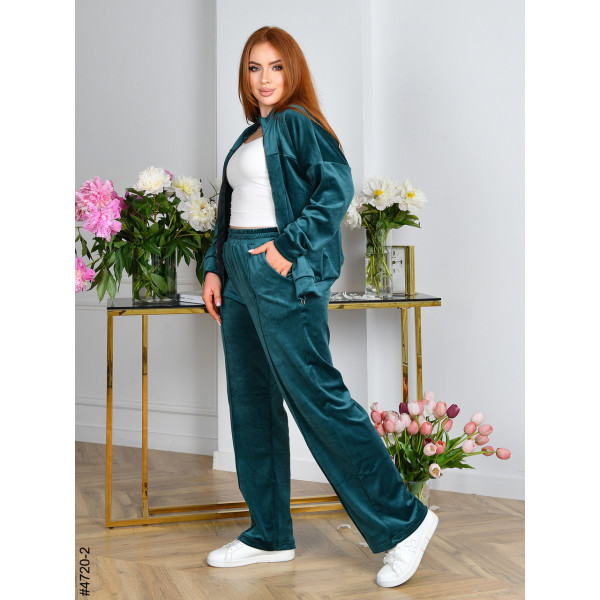 4720-2 Спортивний костюм жіночий на блискавці велюр прямі штани напівбатал (3 од: 48,50,52)