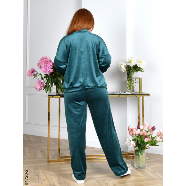 4720-2 Спортивний костюм жіночий на блискавці велюр прямі штани напівбатал (3 од: 48,50,52)