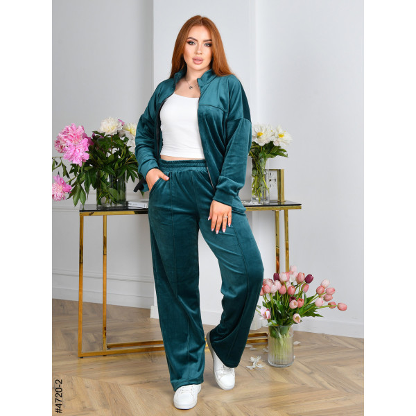 4720-2 Спортивний костюм жіночий на блискавці велюр прямі штани напівбатал (3 од: 48,50,52)