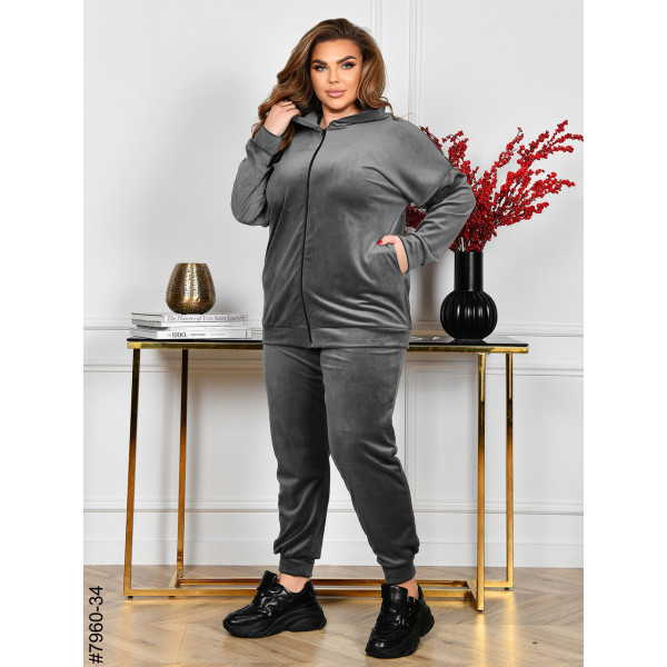 7960-34 Спортивний костюм жіночий на блискавці велюр супербатал (3 ед: 54-56,56-58,58-60)