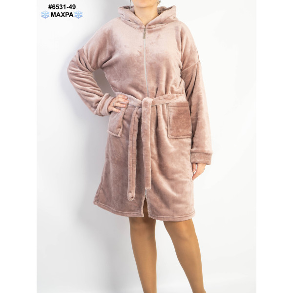 6531-49 Халат жіночий на блискавці з поясом махра напівбатал (3 од: 44-46,48-50,52-54)