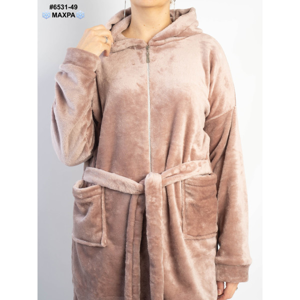 6531-49 Халат жіночий на блискавці з поясом махра напівбатал (3 од: 44-46,48-50,52-54)