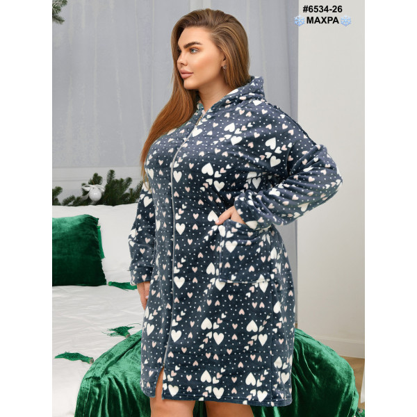 6534-26 Халат жіночий на блискавці з поясом махра напівбатал (3 од: 44-46,48-50,52-54)