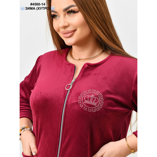 4560-14 Халат жіночий на блискавці велюр на хутрі напівбатал (3 од: 48,50,52)