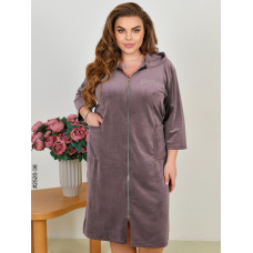 2520-38 Халат жіночий на блискавці з поясом велюр батал (3 од: 52-54,56-58,60-62)