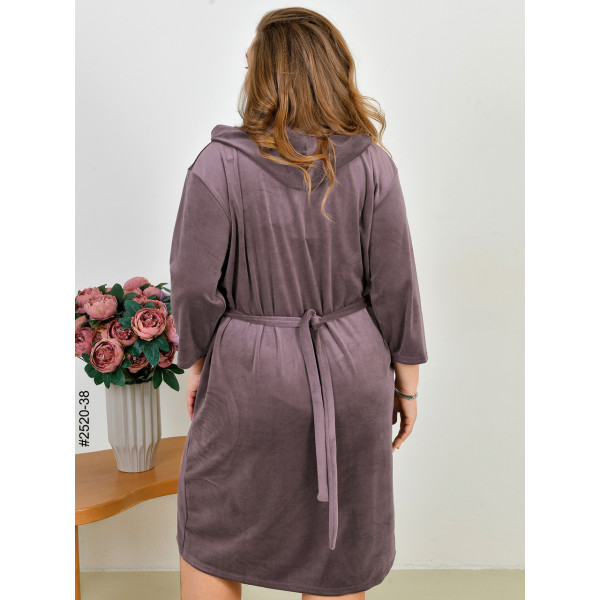 2520-38 Халат жіночий на блискавці з поясом велюр батал (3 од: 52-54,56-58,60-62)