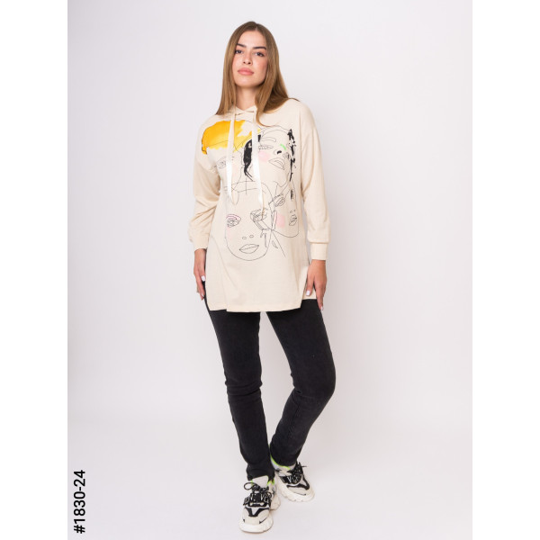 1830-24 Туника женская двунитка с принтом батал. (3 ед: S-M,M-L,L-XL)