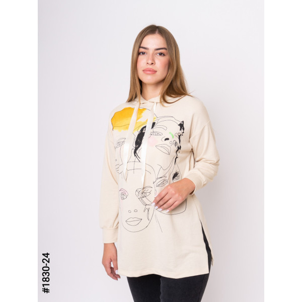 1830-24 Туника женская двунитка с принтом батал. (3 ед: S-M,M-L,L-XL)