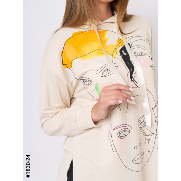 1830-24 Туника женская двунитка с принтом батал. (3 ед: S-M,M-L,L-XL)