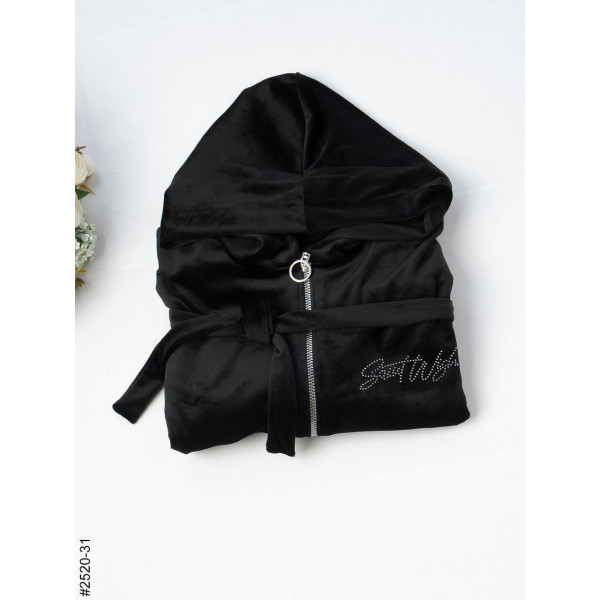 2520-31 Халат жіночий на блискавці з поясом велвелюр батал (3 од: 52-54,56-58,60-62)