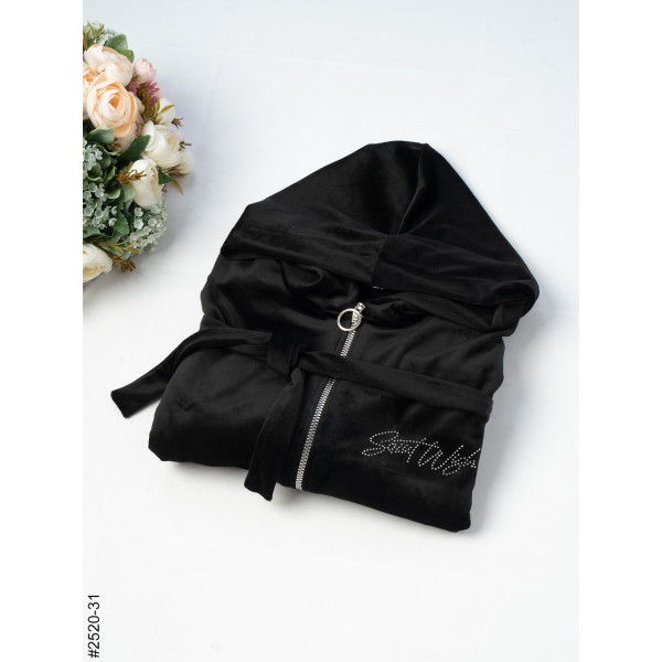 2520-31 Халат жіночий на блискавці з поясом велвелюр батал (3 од: 52-54,56-58,60-62)