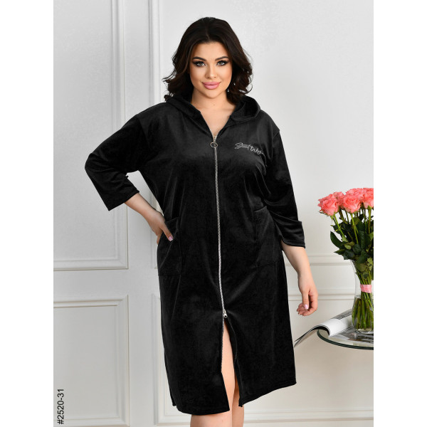 2520-31 Халат жіночий на блискавці з поясом велвелюр батал (3 од: 52-54,56-58,60-62)