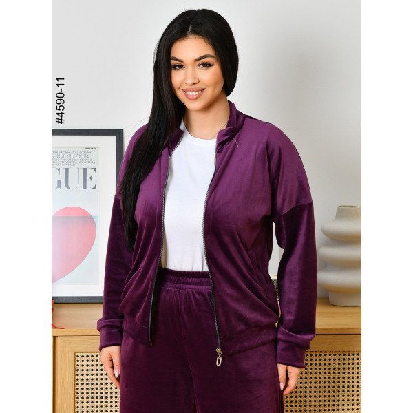 4590-11 Спортивний костюм жіночий велюр на блискавці напівбатал (3 од: 48,50,52)