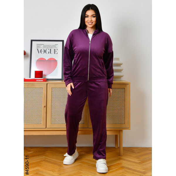 4590-11 Спортивний костюм жіночий велюр на блискавці напівбатал (3 од: 48,50,52)