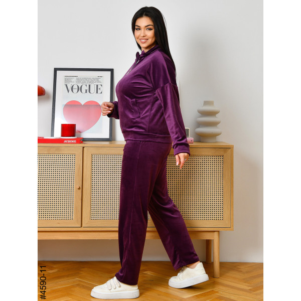 4590-11 Спортивний костюм жіночий велюр на блискавці напівбатал (3 од: 48,50,52)