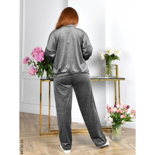 4720-33 Спортивний костюм жіночий на блискавці велюр прямі штани напівбатал (3 од: 48,50,52)