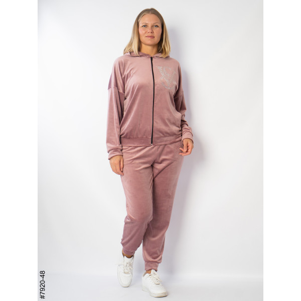 7920-48 Жіночий спортивний костюм велюр напівбатал (3 од.: 48,50,52)