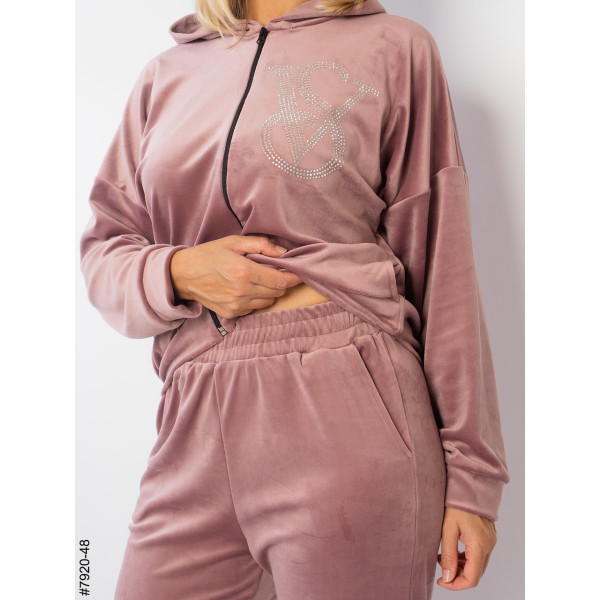 7920-48 Жіночий спортивний костюм велюр напівбатал (3 од.: 48,50,52)