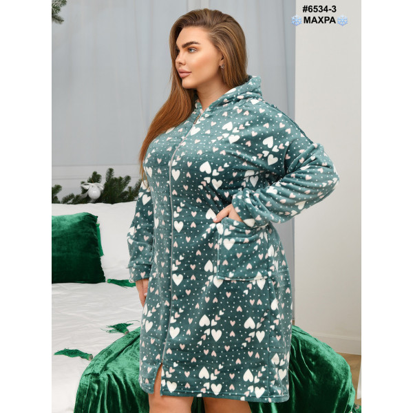 6534-3 Халат жіночий на блискавці з поясом махра напівбатал (3 од: 44-46,48-50,52-54)