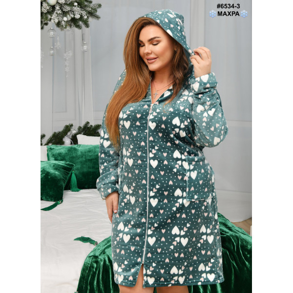 6534-3 Халат жіночий на блискавці з поясом махра напівбатал (3 од: 44-46,48-50,52-54)