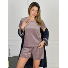 6124-26 Халат костюм трійка жіночий велюр норма (3 од: 42-44,46-48,50-52)