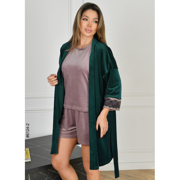 6124-2 Халат костюм трійка жіночий велюр норма (3 од: 42-44,46-48,50-52)