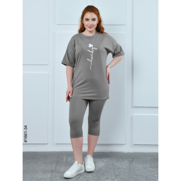 1661-34 Костюм жіночий футболка + бриджі кулір напівбатал (3 од:48,50,52)