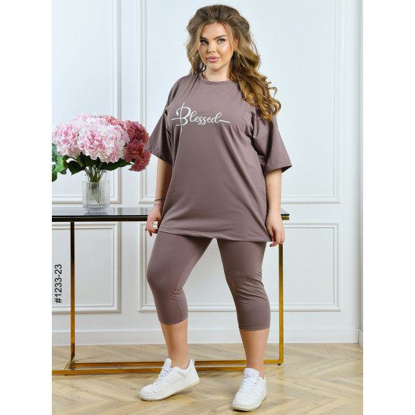 1233-23 Костюм жіночий футболка + бриджі кулір батал (3 од: 54,56,58)