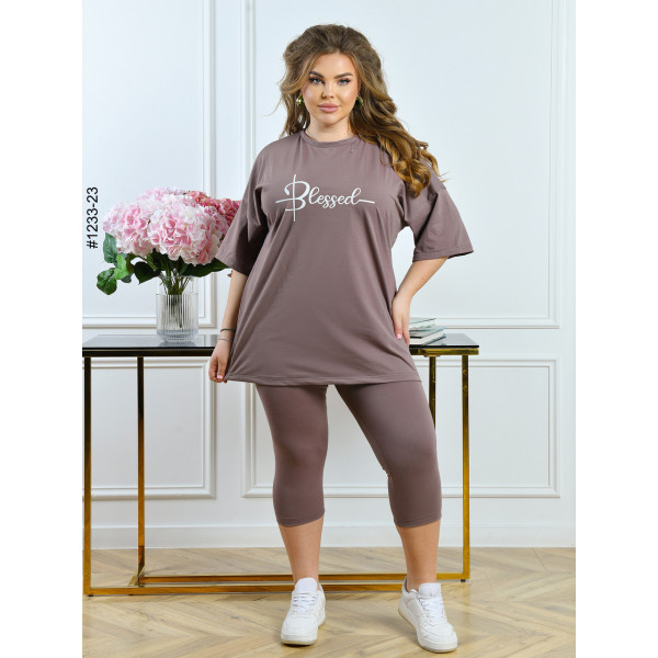 1233-23 Костюм жіночий футболка + бриджі кулір батал (3 од: 54,56,58)