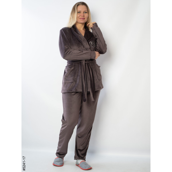 5241-17 Костюм домашній жіночий велюр з камінням (3 од: 42-44,46-48,50-52)