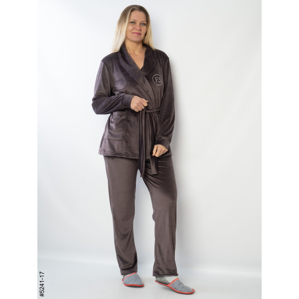 5241-17 Костюм домашній жіночий велюр з камінням (3 од: 42-44,46-48,50-52)