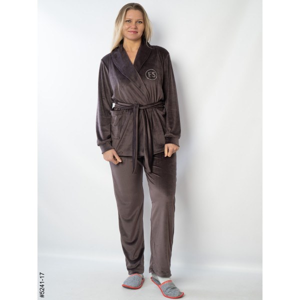 5241-17 Костюм домашній жіночий велюр з камінням (3 од: 42-44,46-48,50-52)