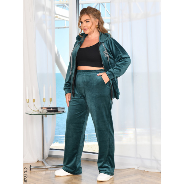 7310-2 Спортивний костюм жіночий на блискавці велюр прямі штани батал (3 од: 50,52,54)
