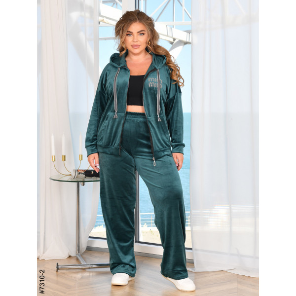7310-2 Спортивний костюм жіночий на блискавці велюр прямі штани батал (3 од: 50,52,54)