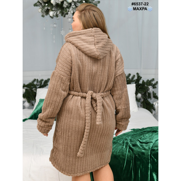 6537-22 Халат жіночий на блискавці з поясом махра напівбатал (3 од: 44-46,48-50,52-54)