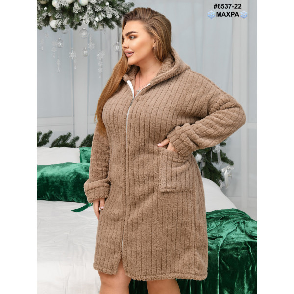 6537-22 Халат жіночий на блискавці з поясом махра напівбатал (3 од: 44-46,48-50,52-54)