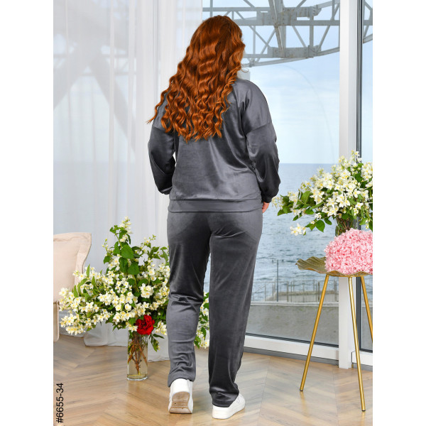 6655-34 Спортивний костюм жіночий на блискавці велюр напівбатал (3 од: 48,50,52)