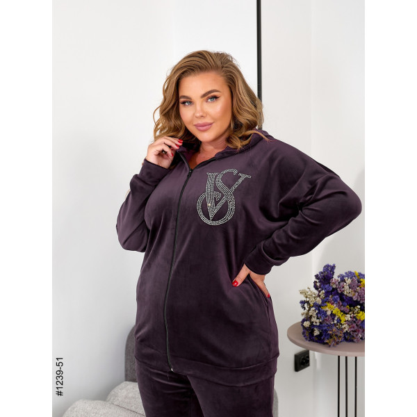 1239-51 Спортивний костюм жіночий на блискавці велюр супербатал (2 од: 56,58)