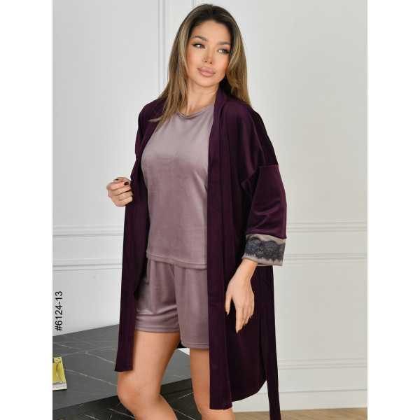 6124-13 Халат костюм трійка жіночий велюр норма (3 од: 42-44,46-48,50-52)