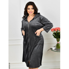 2520-33 Халат жіночий на блискавці з поясом велюр батал (3 од: 52-54,56-58,60-62)