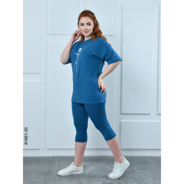 1661-30 Костюм жіночий футболка + бриджі кулір напівбатал (3 од:48,50,52)