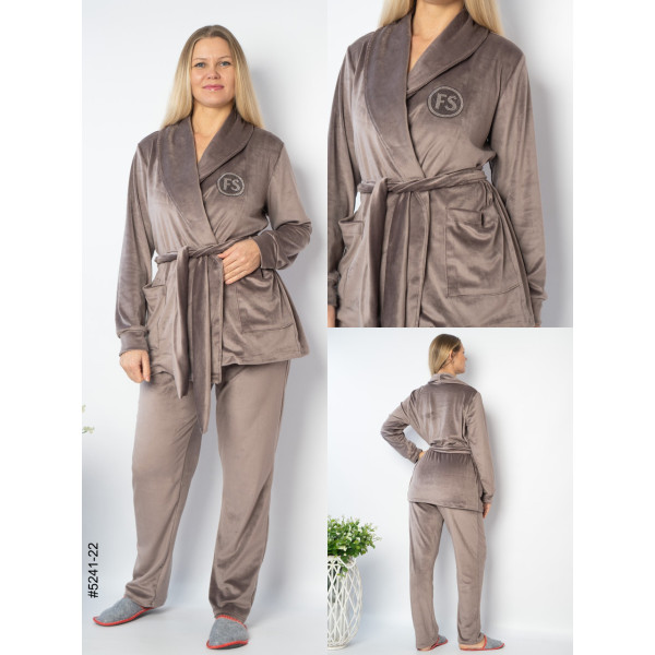 5241-22 Костюм домашній жіночий велюр з камінням (3 од: 42-44,46-48,50-52)