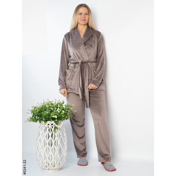 5241-22 Костюм домашній жіночий велюр з камінням (3 од: 42-44,46-48,50-52)