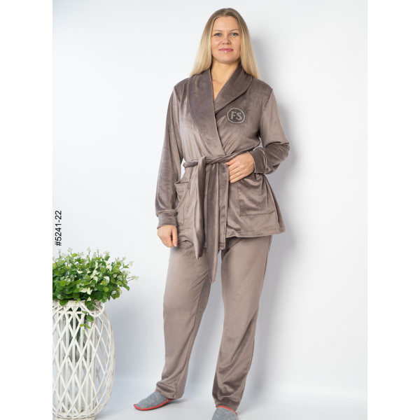 5241-22 Костюм домашній жіночий велюр з камінням (3 од: 42-44,46-48,50-52)