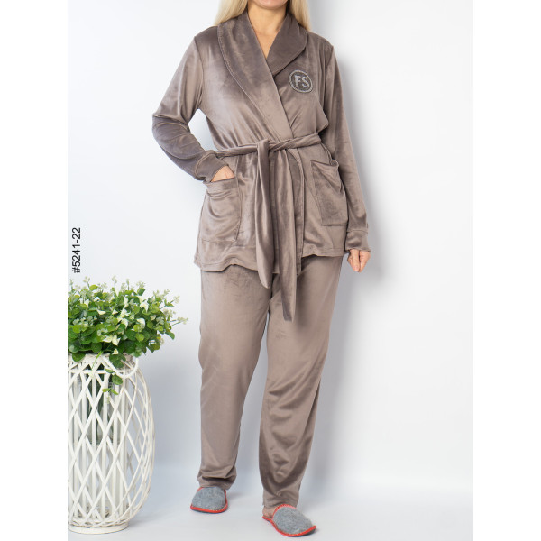 5241-22 Костюм домашній жіночий велюр з камінням (3 од: 42-44,46-48,50-52)